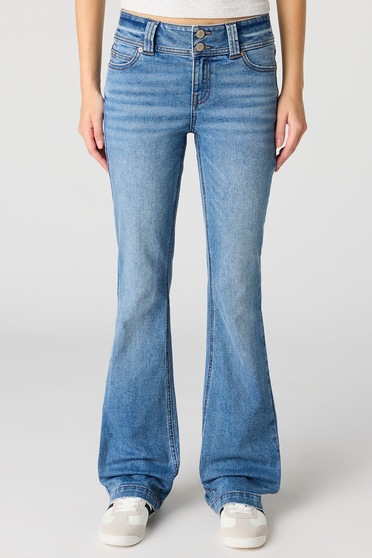 Alt View 2. Stretch Low Rise Bootcut Medium Jean - Medium Blue