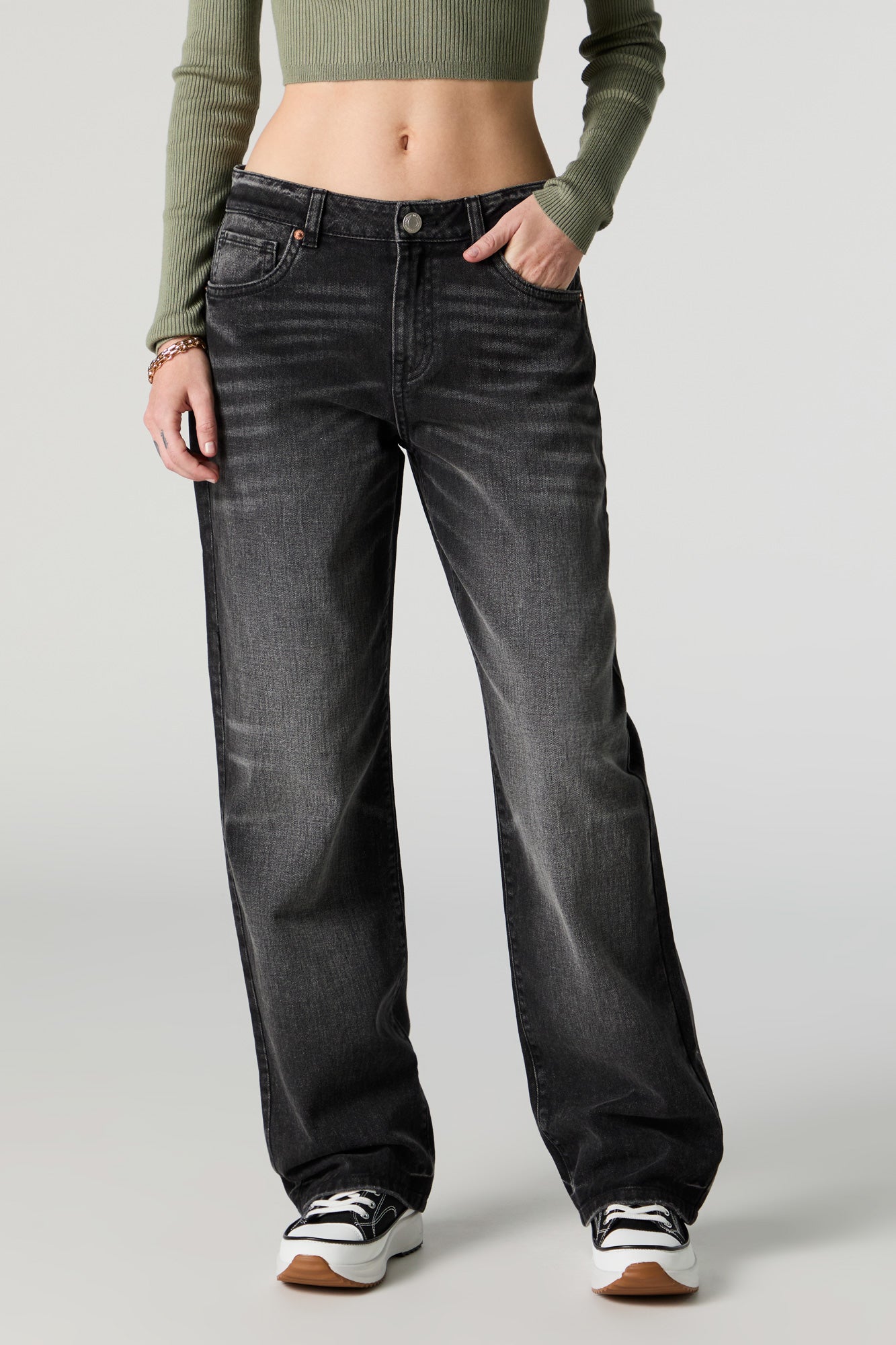 Black Washed Slouchy Straight Jean