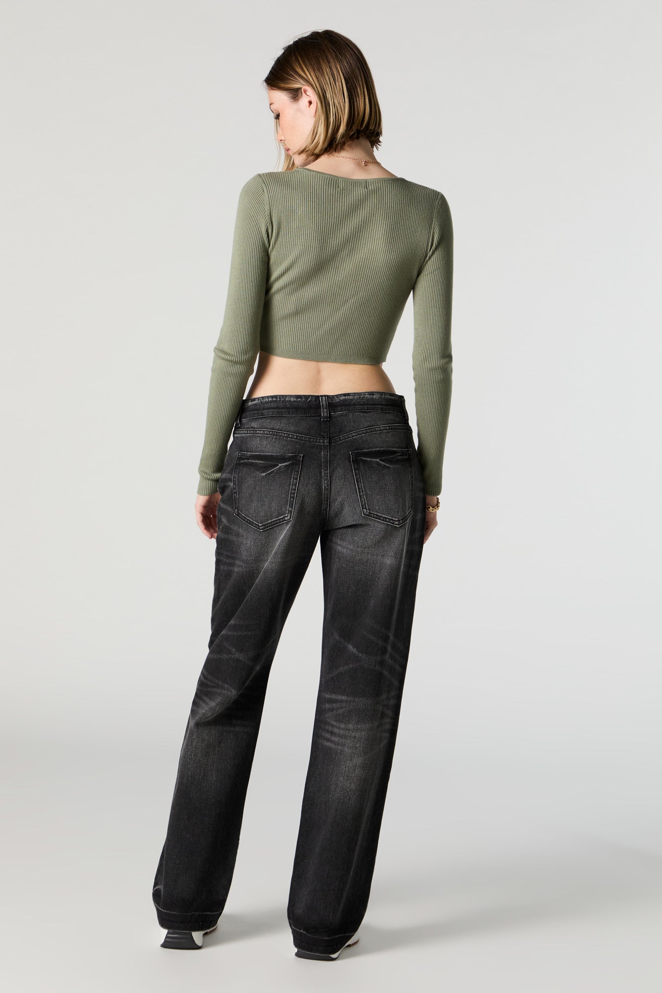 Black Washed Slouchy Straight Jean