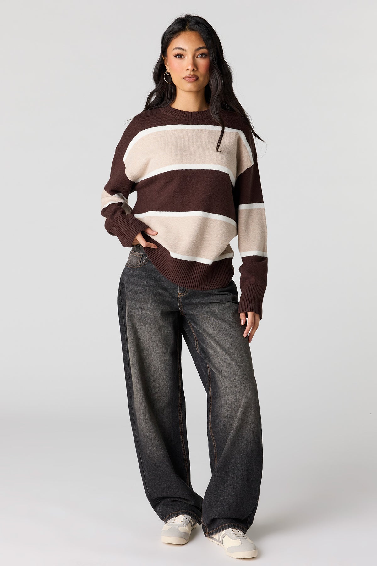 Low Rise Barrel Washed Black Jean - Plaid