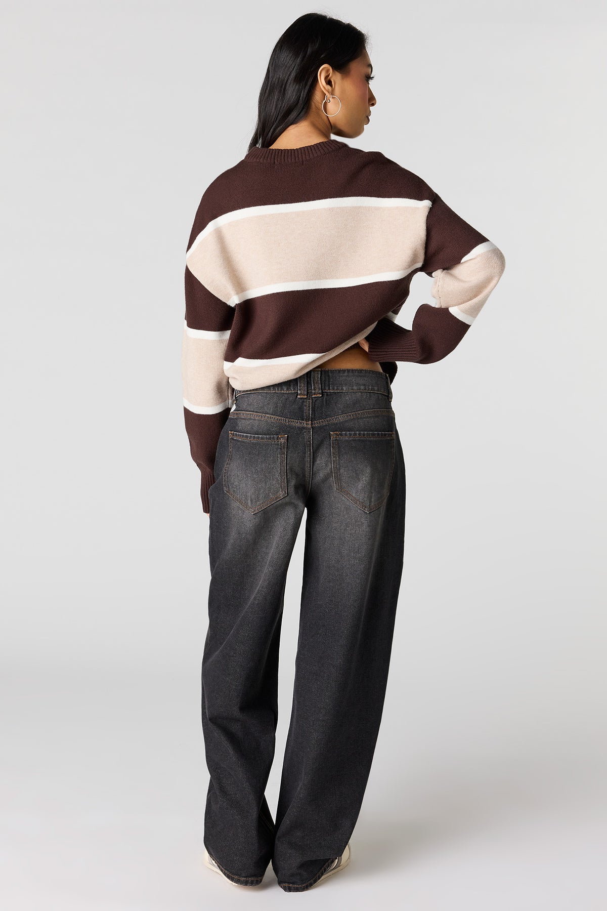 Alt View 3. Low Rise Barrel Washed Black Jean - Plaid