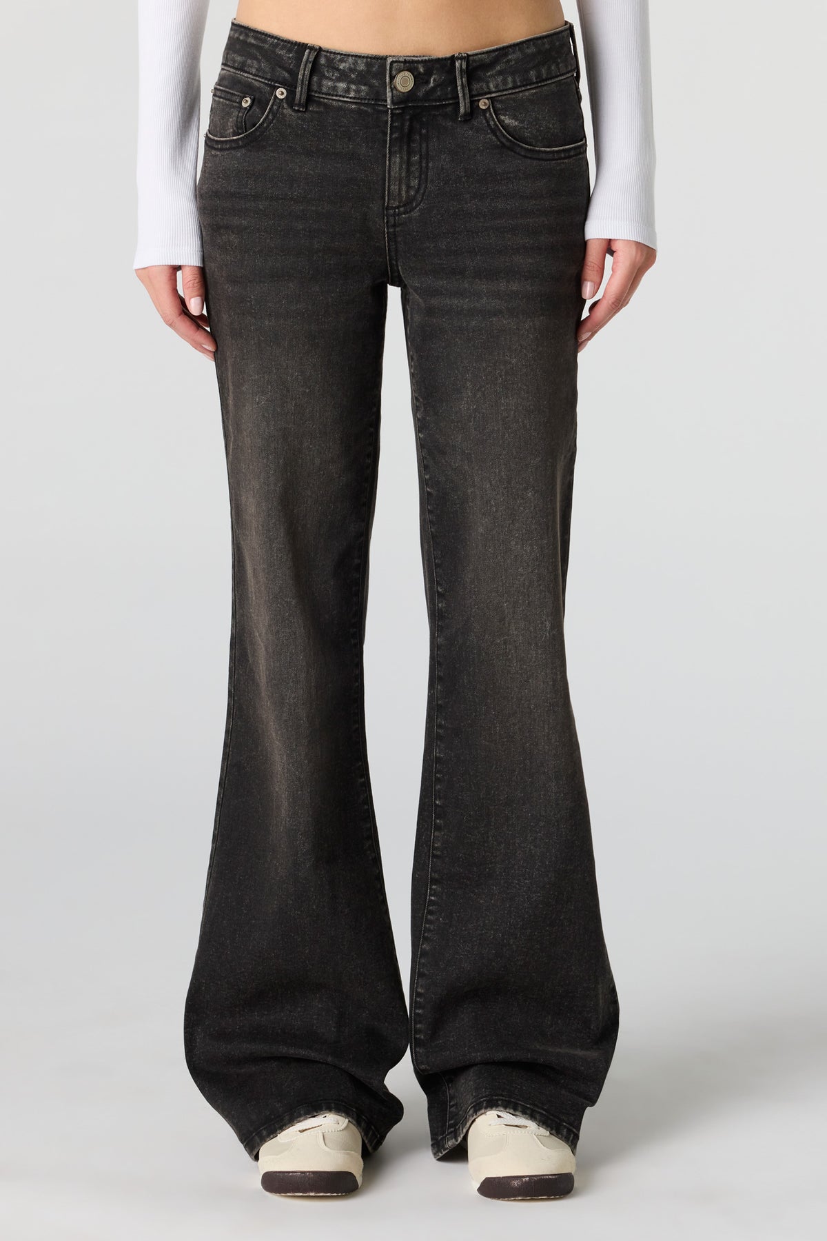 Alt View 2. Stretch Low Rise Relaxed Flare Jean - Black