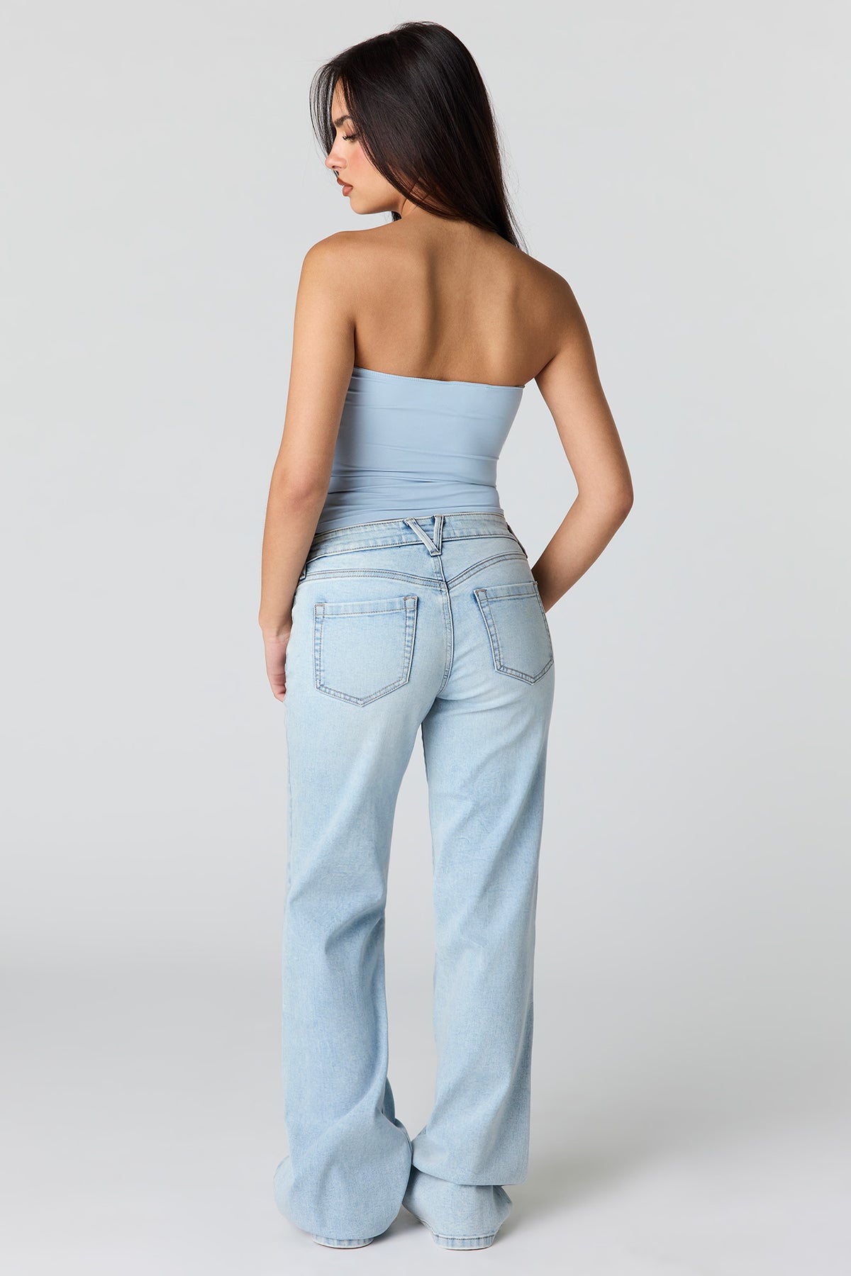Alt View 3. Stretch Low Rise Relaxed Flare Light Jean - Light Denim Blue