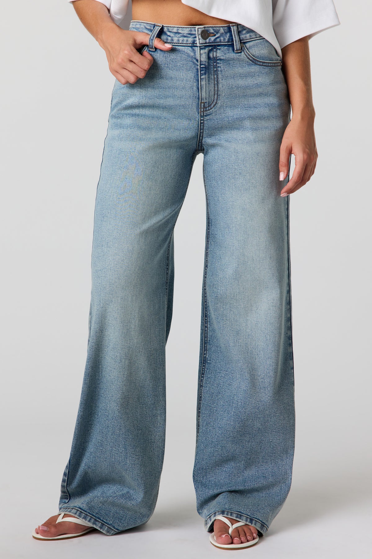 Alt View 2. Paris Stretch High Rise Medium Wide Leg Jean - Medium Blue