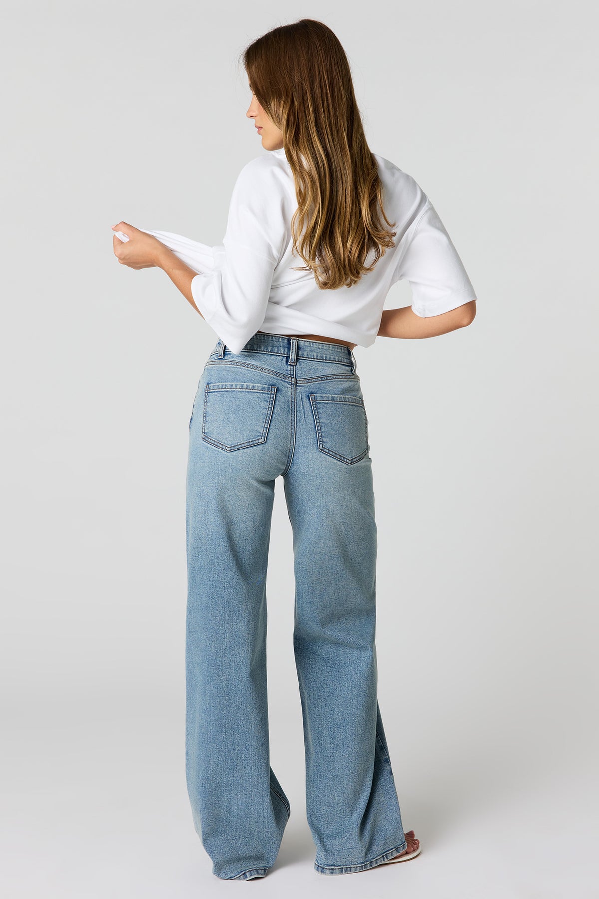 Alt View 3. Paris Stretch High Rise Medium Wide Leg Jean - Medium Blue