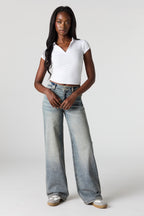 Jean Paris extensible à jambe large délavé moyen vintage à taille haute