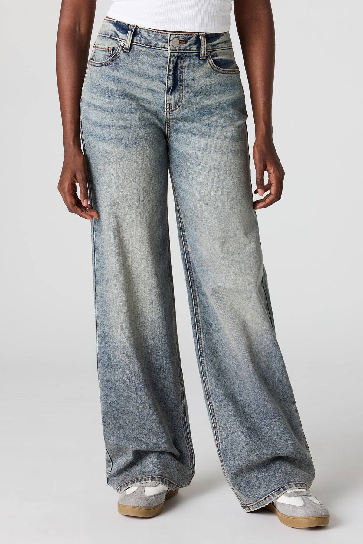 Vue alternative 2. Jean Paris extensible à jambe large délavé moyen vintage à taille haute