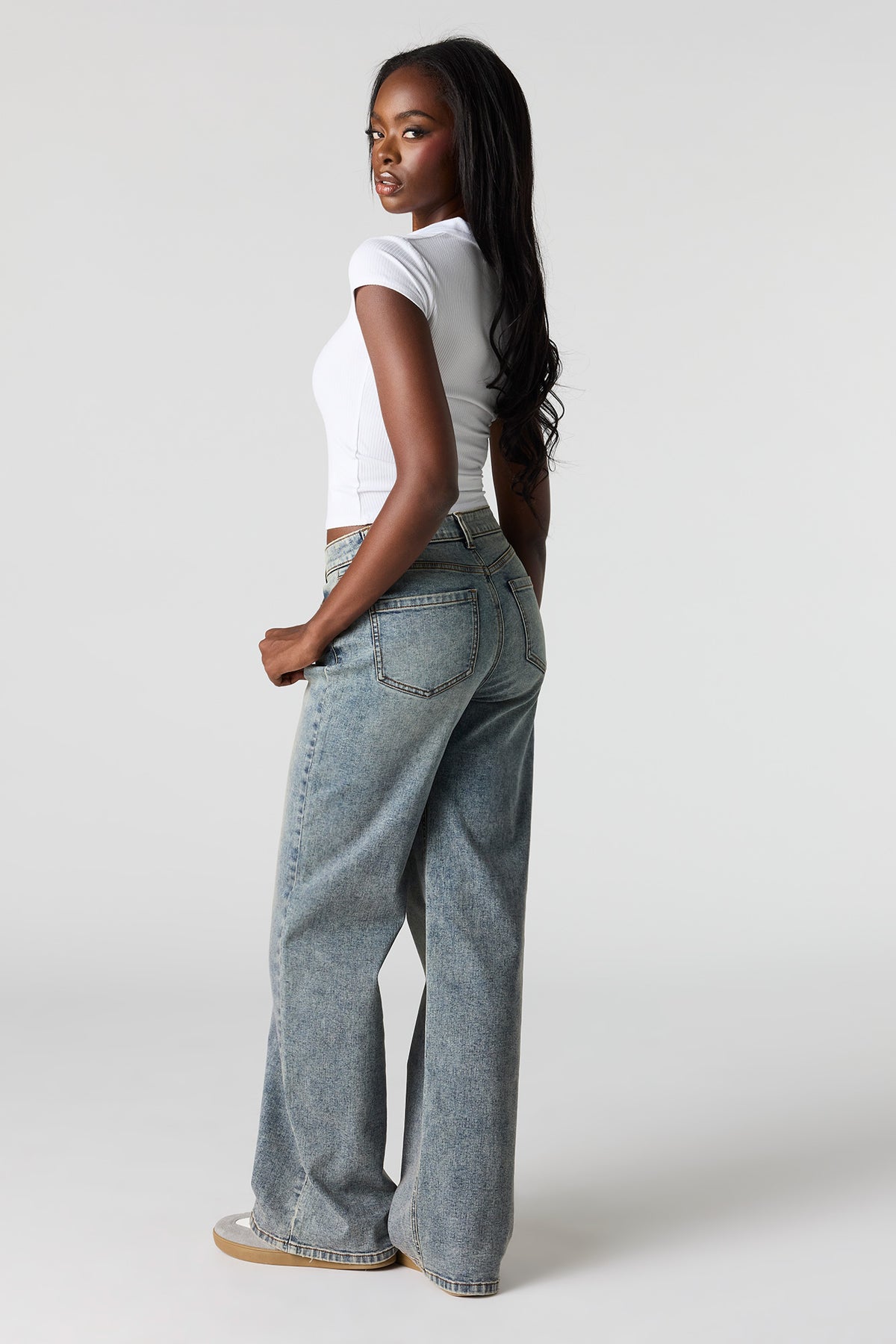 Vue alternative 3. Jean Paris extensible à jambe large délavé moyen vintage à taille haute
