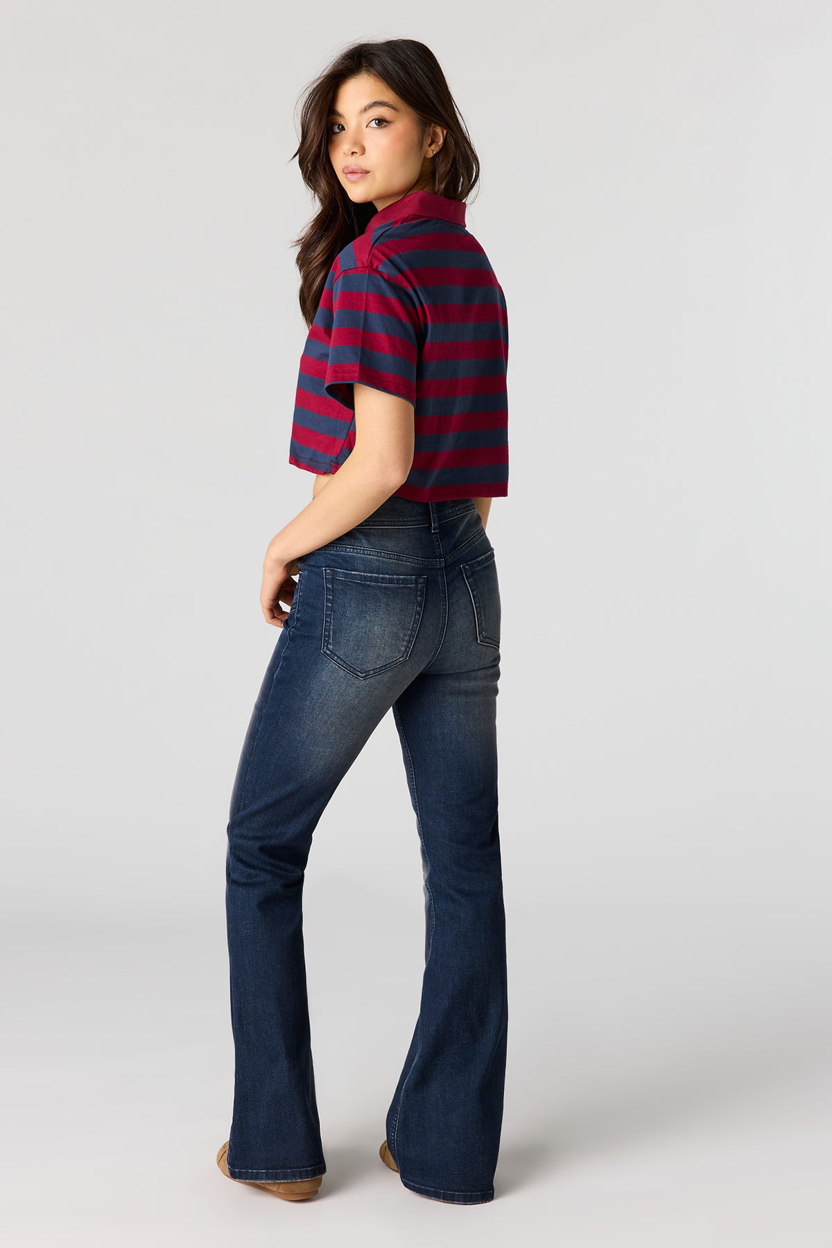 Alt View 3. Mid Rise Flare Dark Jean - Denim Blue