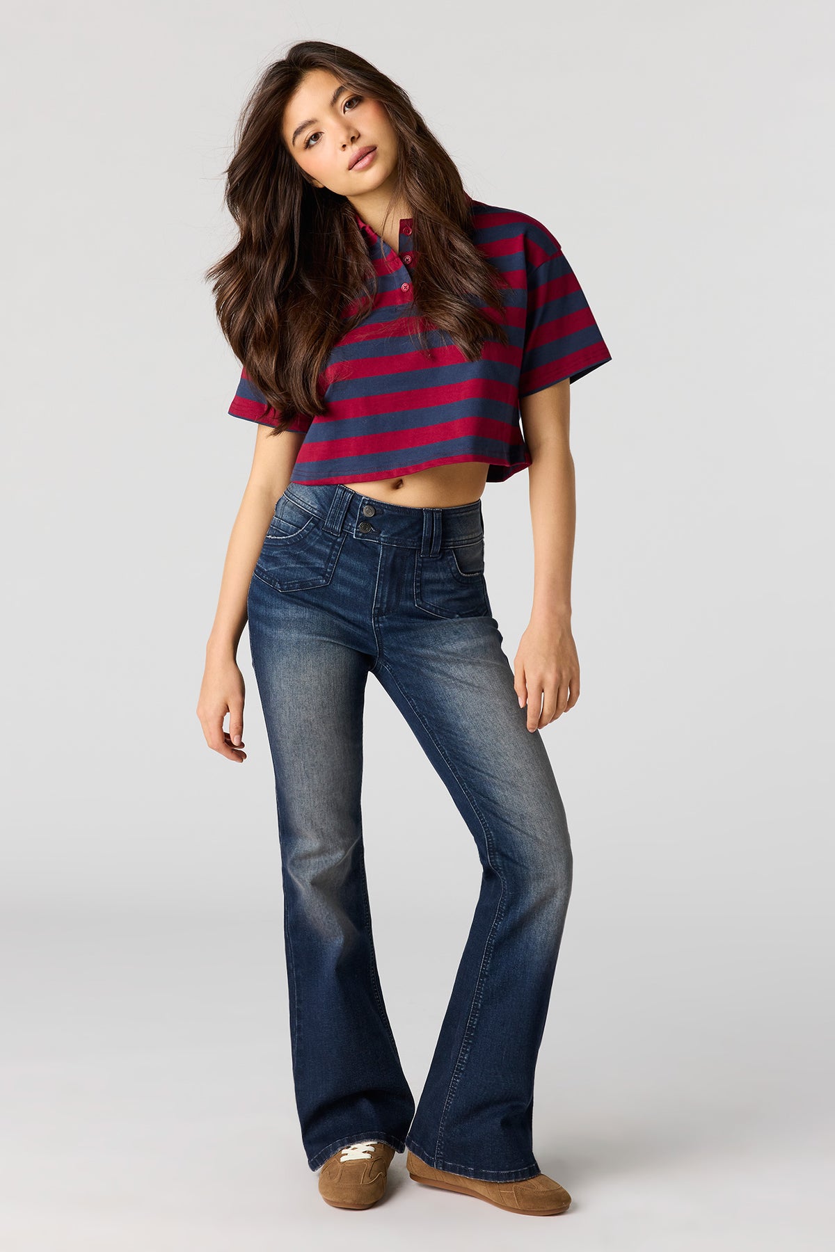 Mid Rise Flare Dark Jean - Denim Blue
