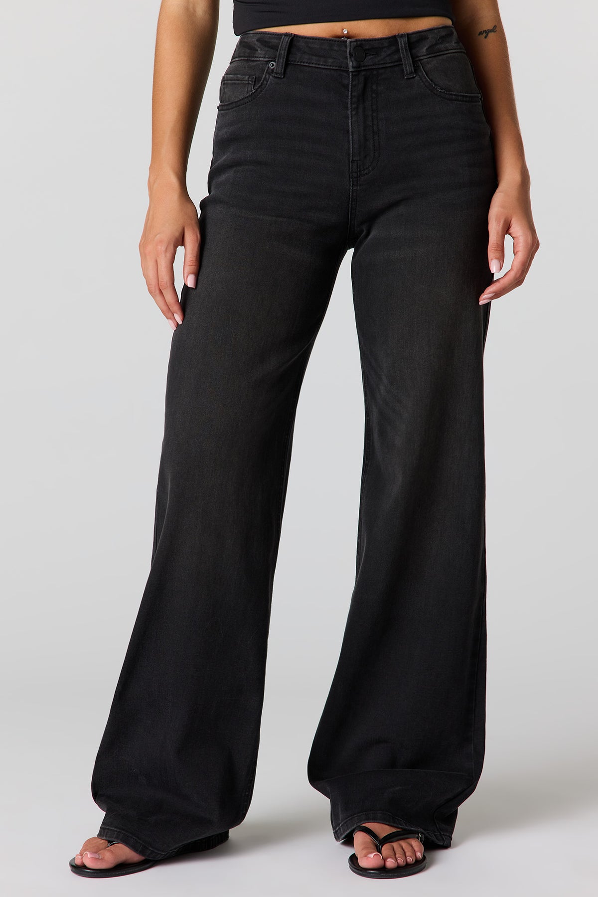 Vue alternative 2. Jean extensible à jambe large Paris noir avec taille haute