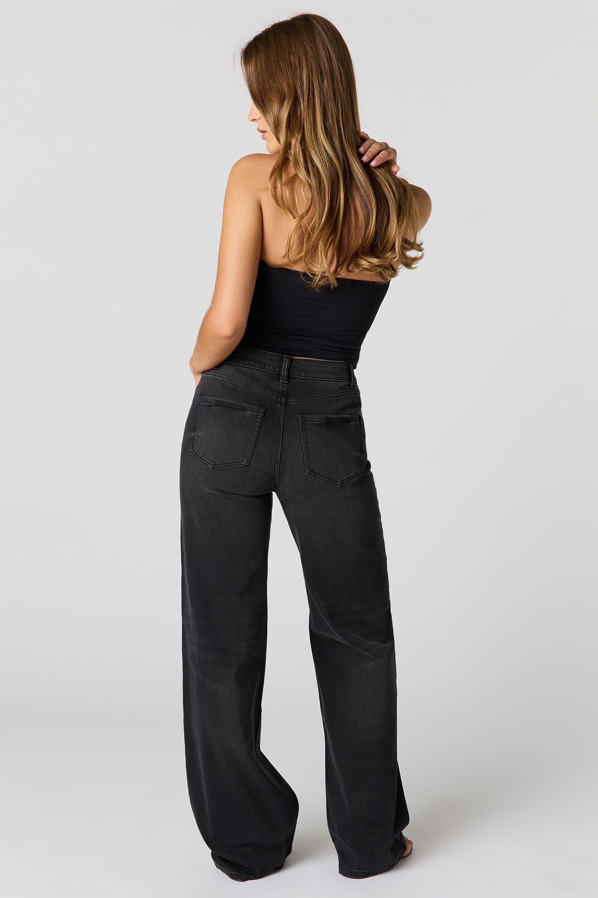 Vue alternative 3. Jean extensible à jambe large Paris noir avec taille haute