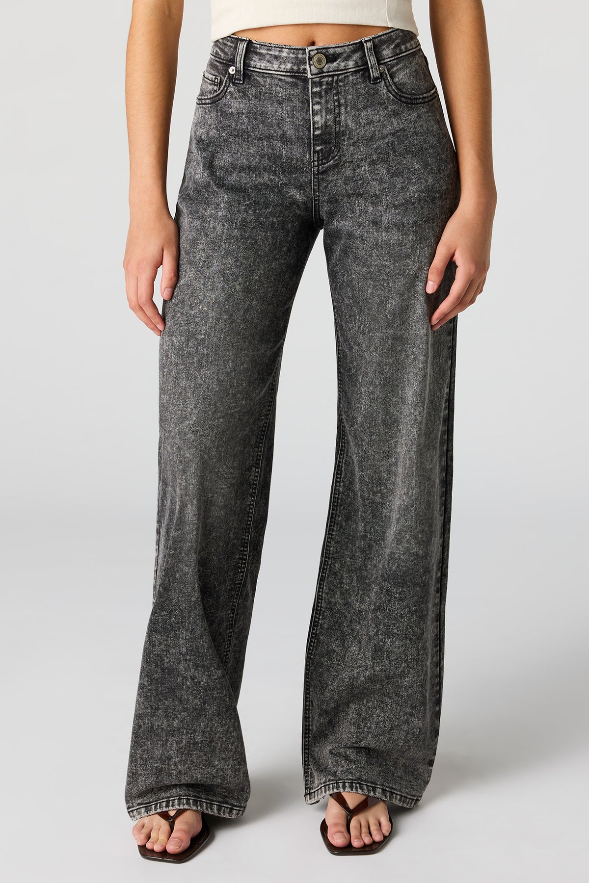 Alt View 2. Paris Stretch High Rise Wide Leg Acid Wash Jean - Pure Black