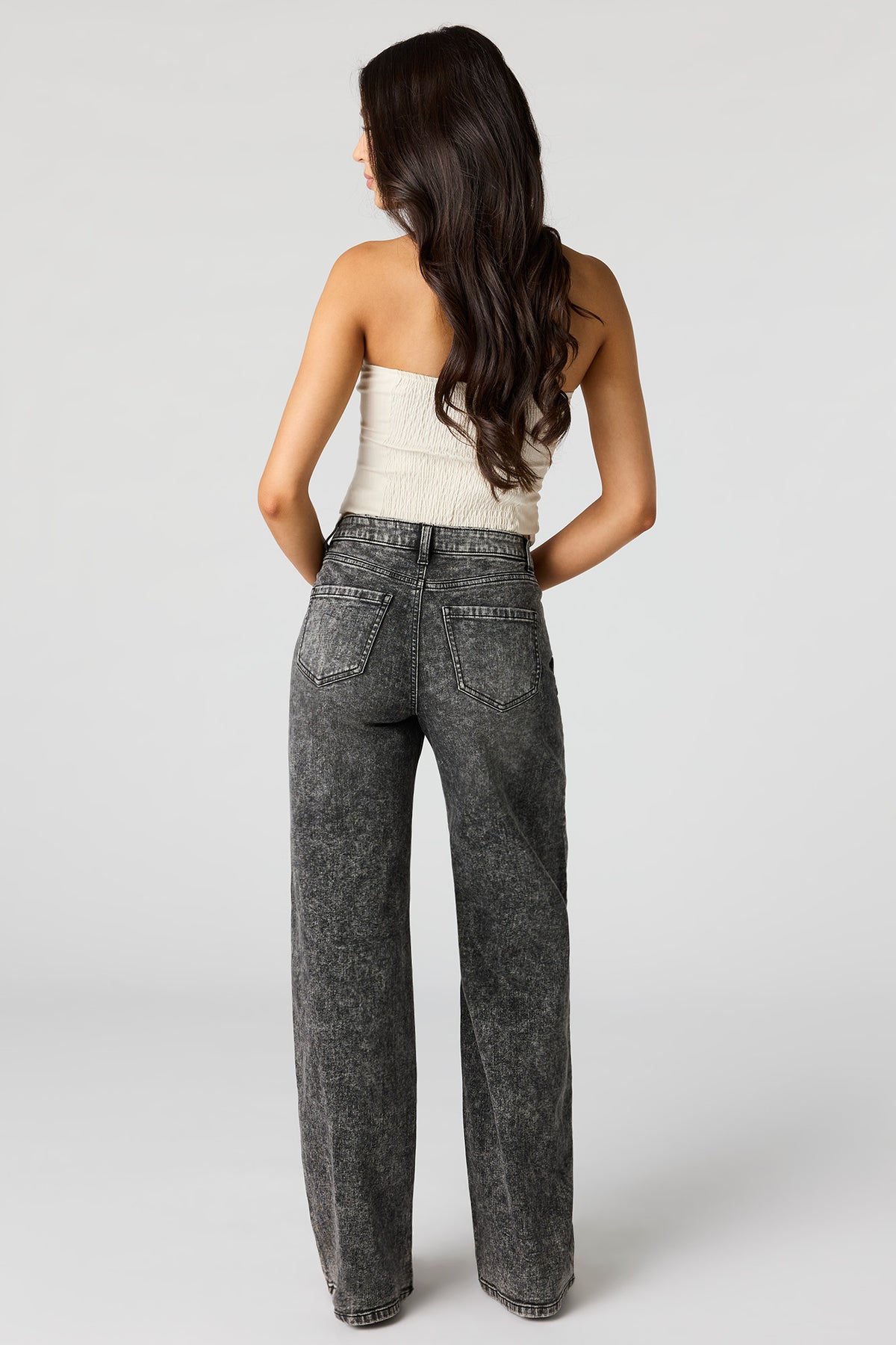 Alt View 3. Paris Stretch High Rise Wide Leg Acid Wash Jean - Pure Black