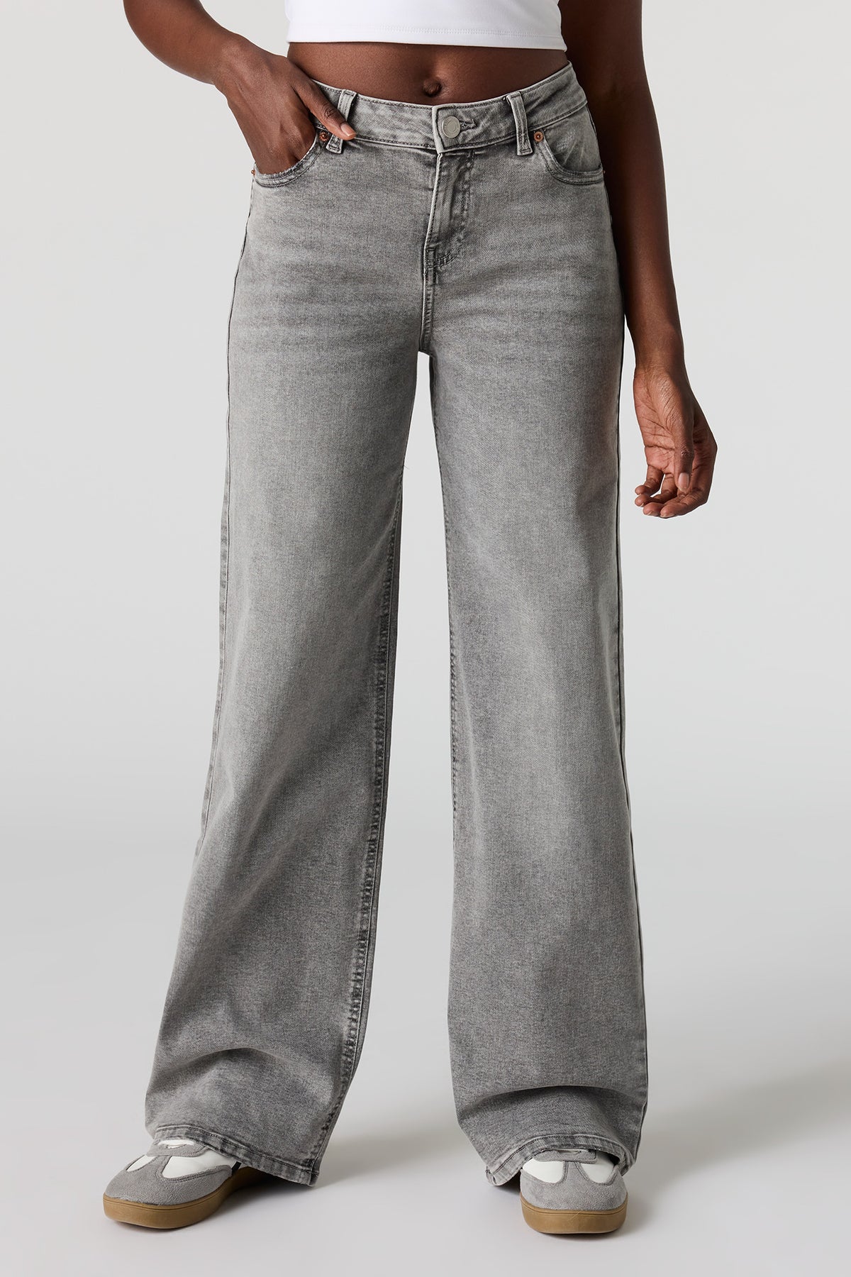 Alt View 2. Paris Stretch High Rise Wide Leg Grey Jean - Charcoal