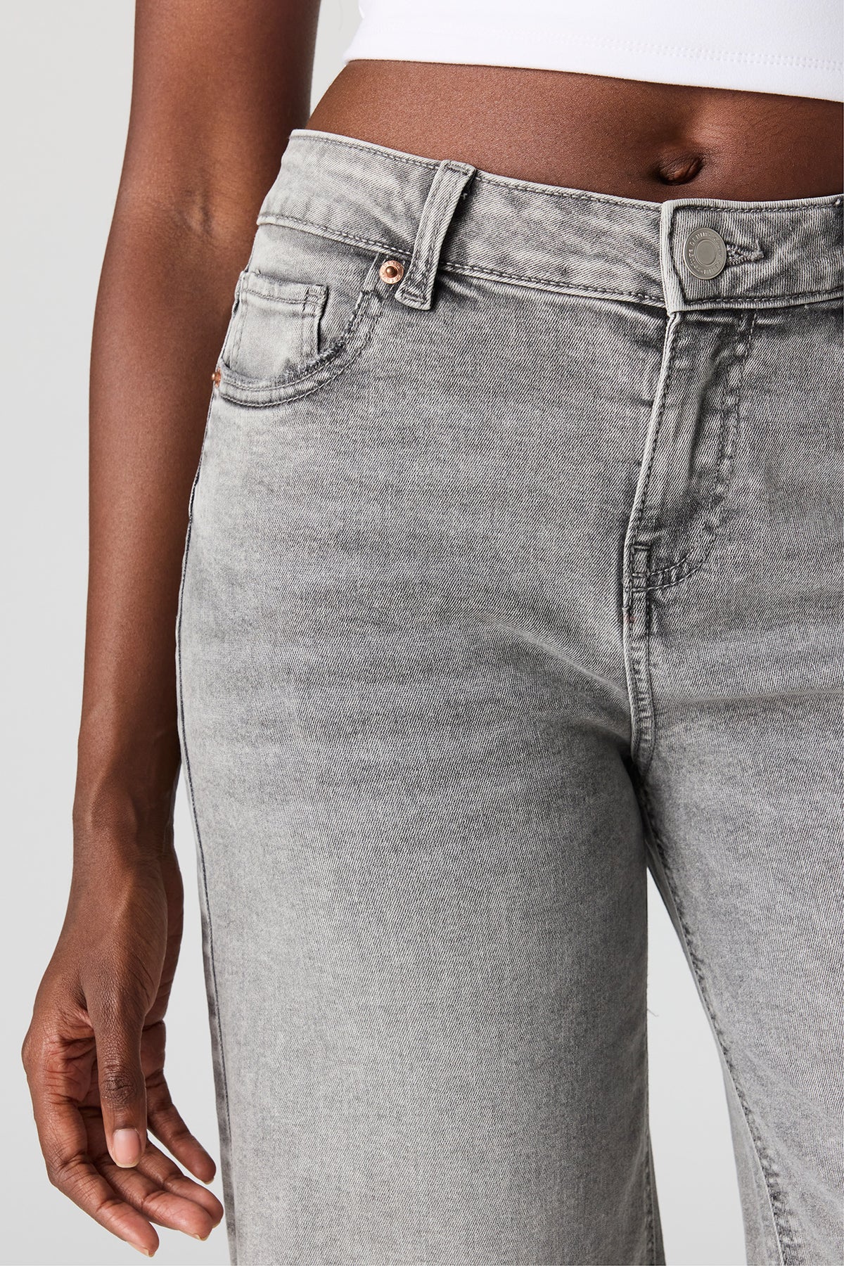 Alt View 4. Paris Stretch High Rise Wide Leg Grey Jean - Charcoal
