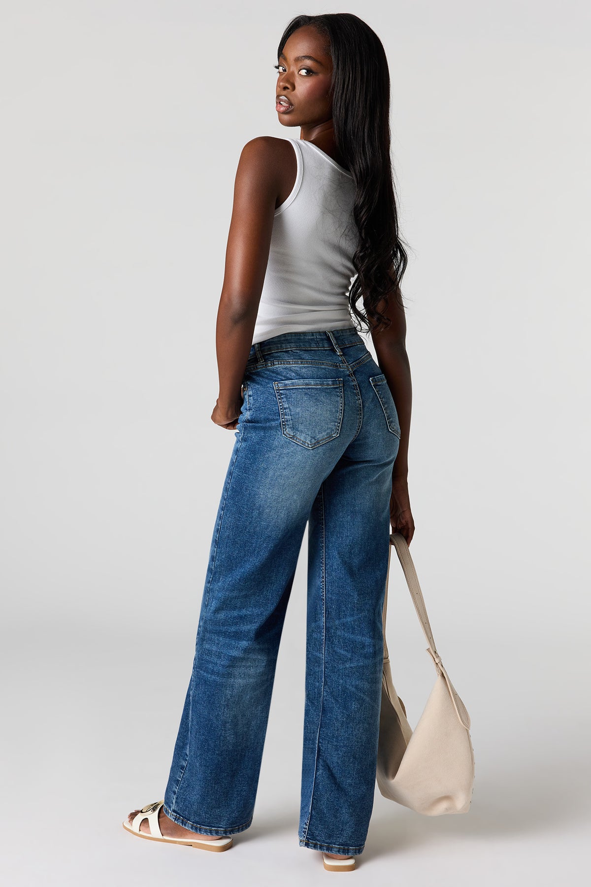 Vue alternative 3. Jean extensible à jambe large Paris foncé avec taille haute