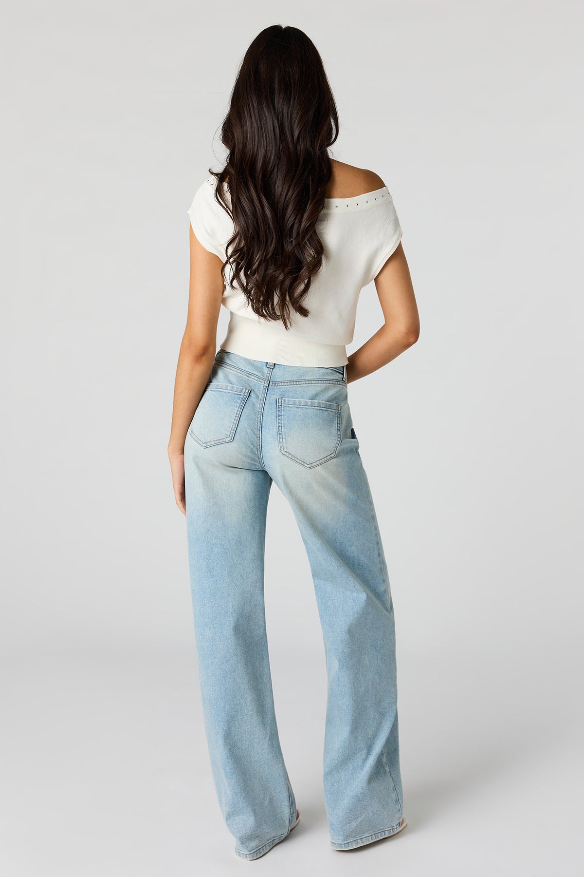 Alt View 3. Paris Stretch High Rise Wide Leg Medium Jean - Medium Blue