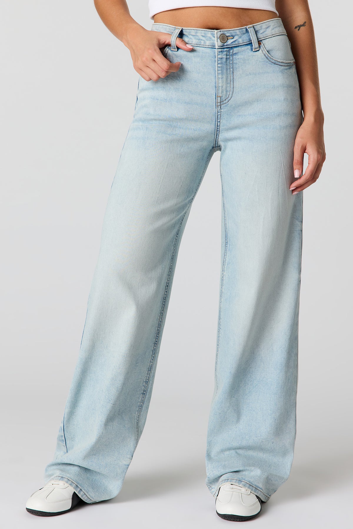 Alt View 2. Paris Stretch High Rise Wide Leg Light Jean - Light Denim Blue