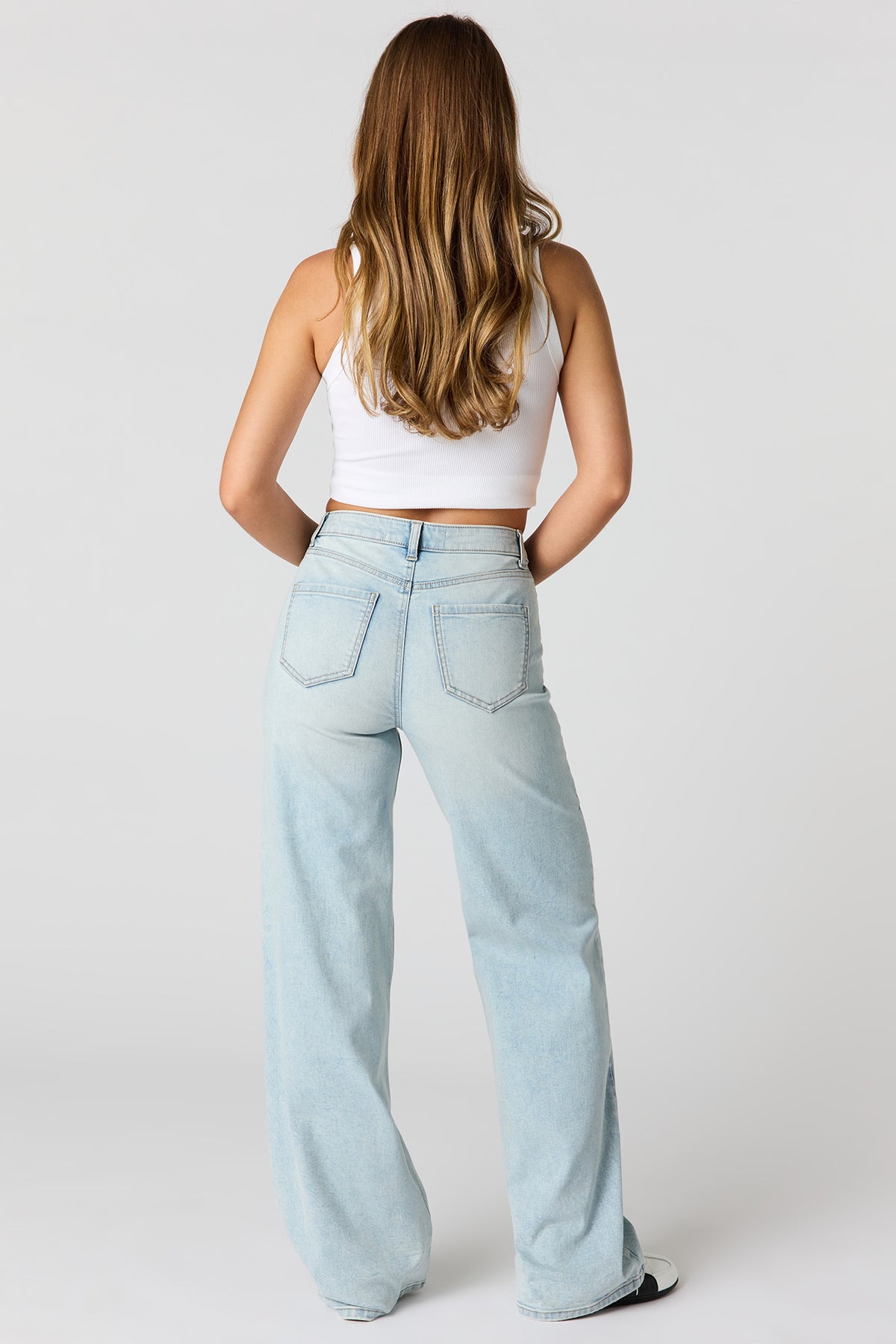 Alt View 3. Paris Stretch High Rise Wide Leg Light Jean - Light Denim Blue