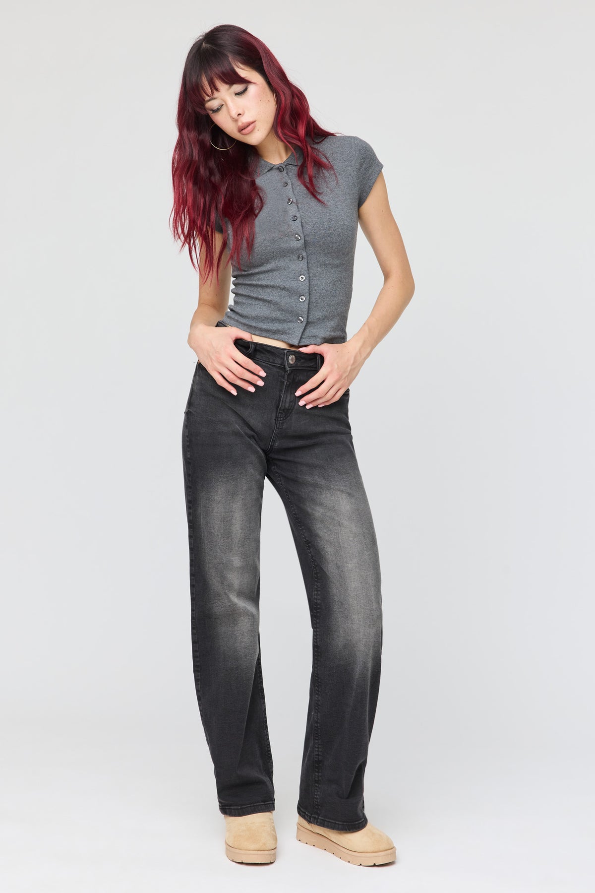 Paris Stretch High Rise Wide Leg Jean - Black