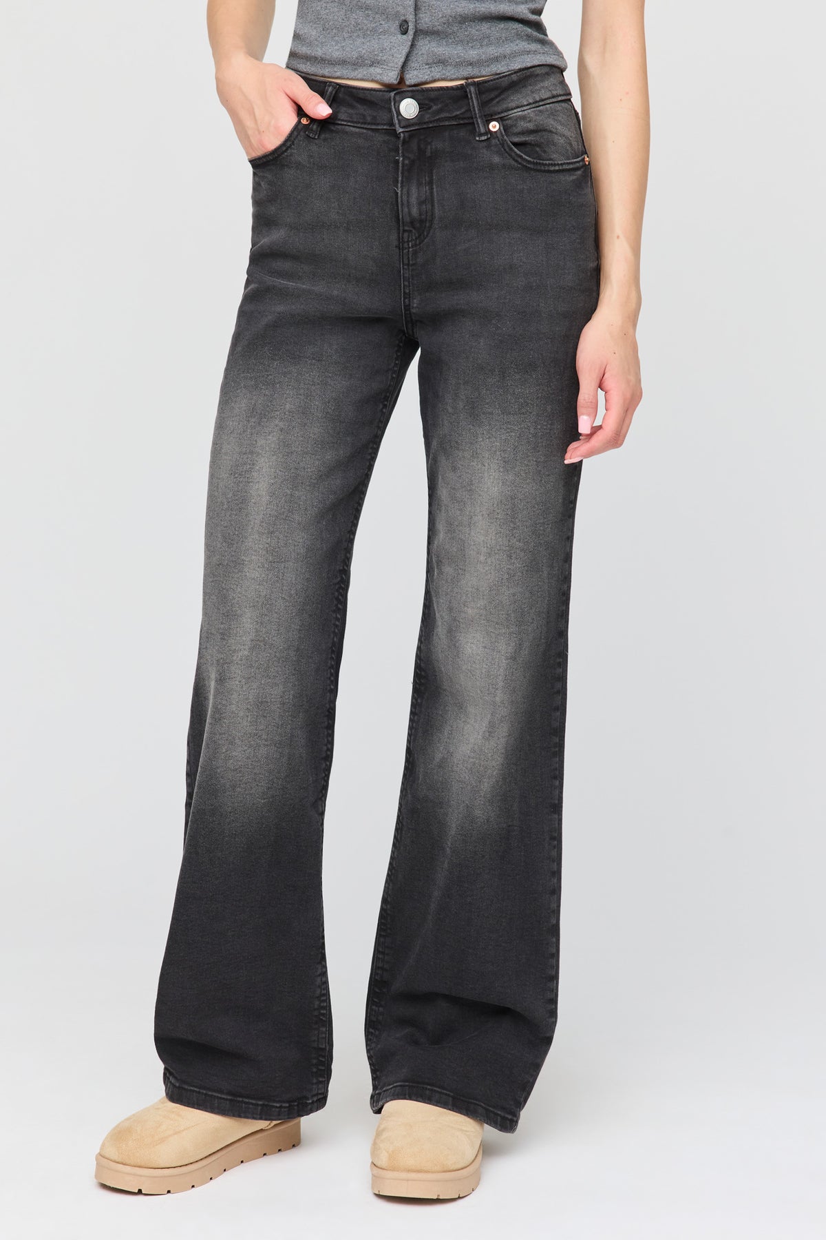 Alt View 2. Paris Stretch High Rise Wide Leg Jean - Black