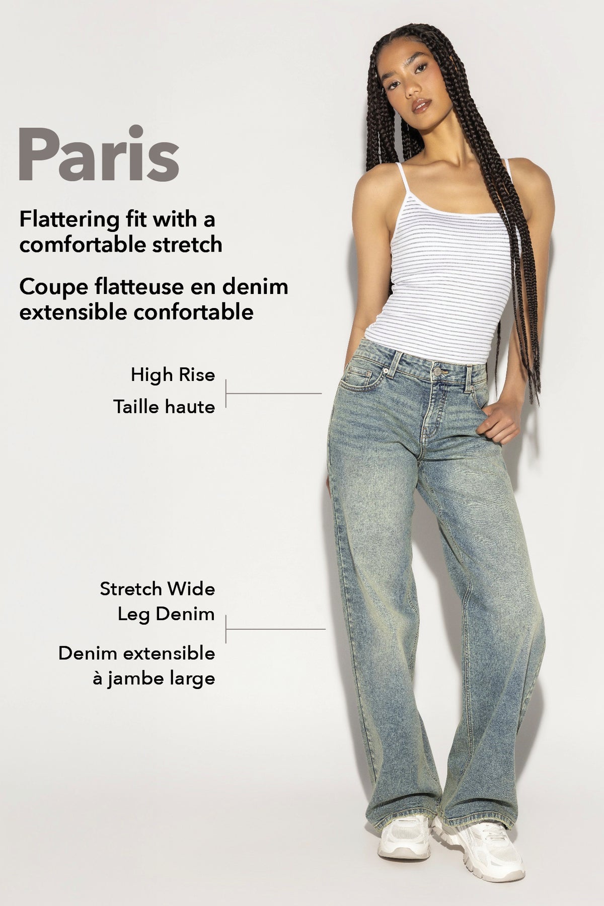 Alt View 4. Paris Stretch High Rise Wide Leg Jean - Medium Blue
