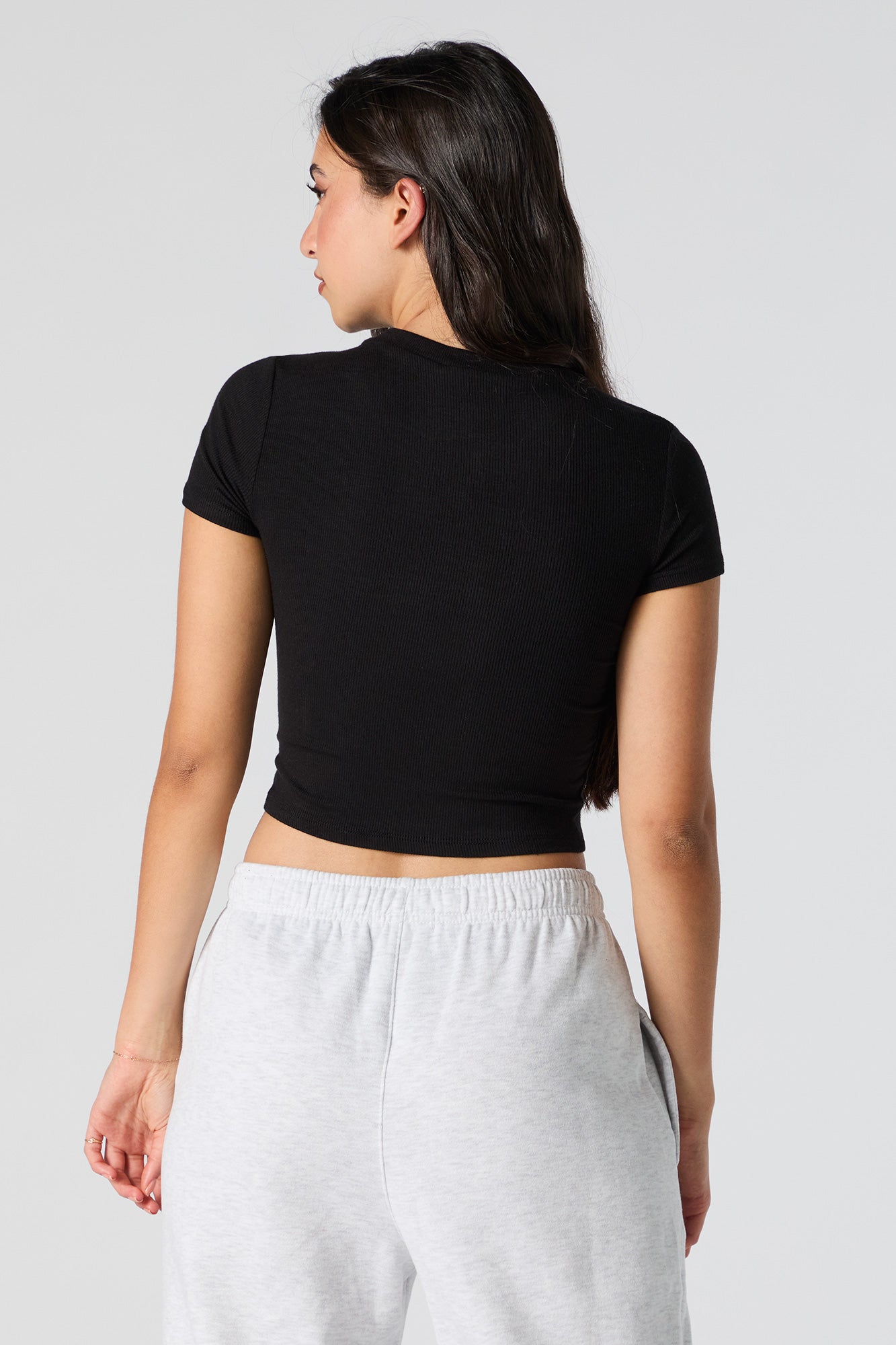 Ribbed Crew Neck Cropped Baby T-Shirt