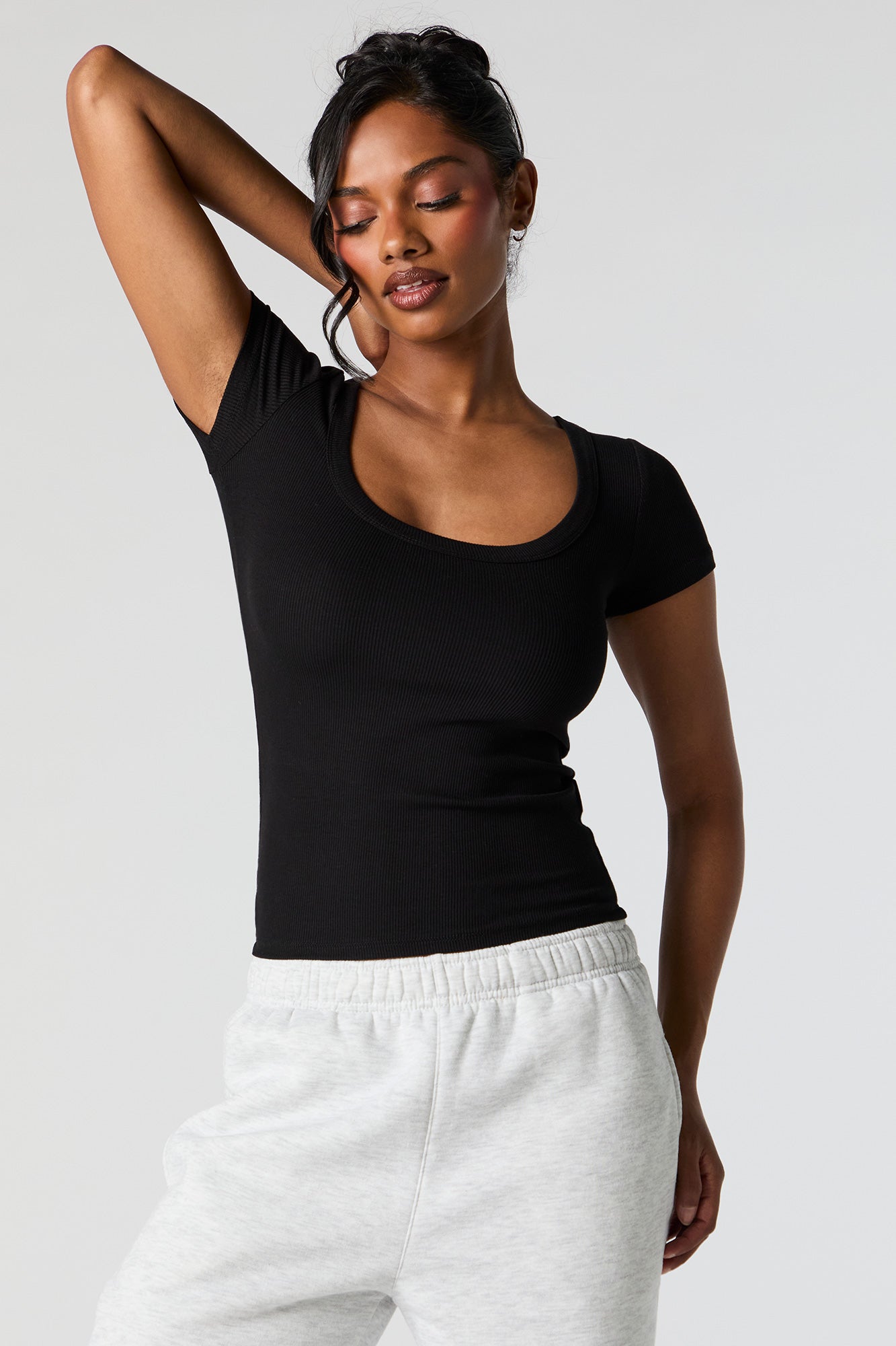 Ribbed Scoop Neck T-Shirt