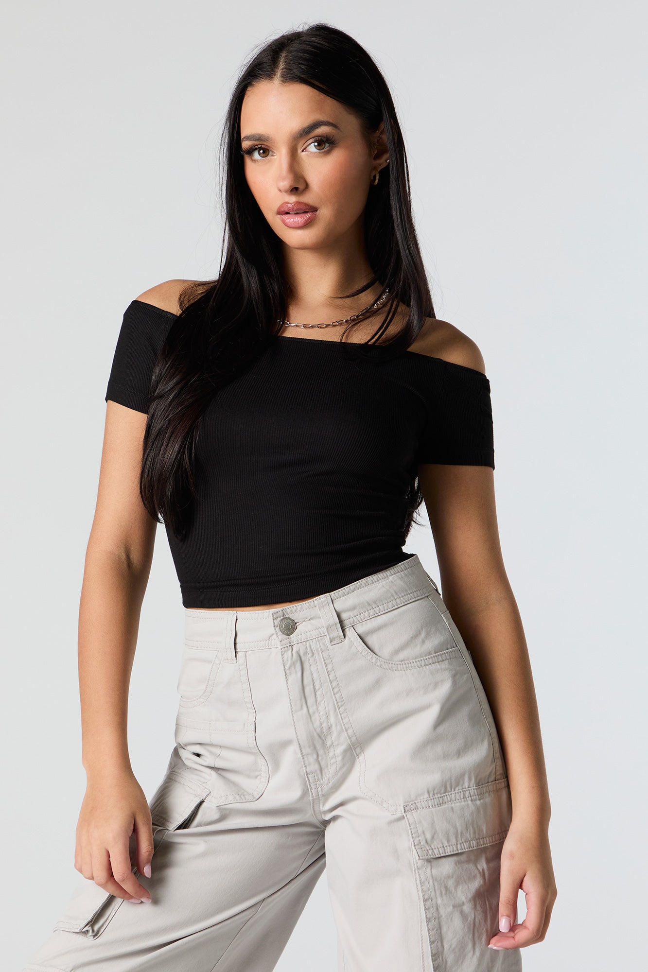 Ribbed Off Shoulder Crop Top