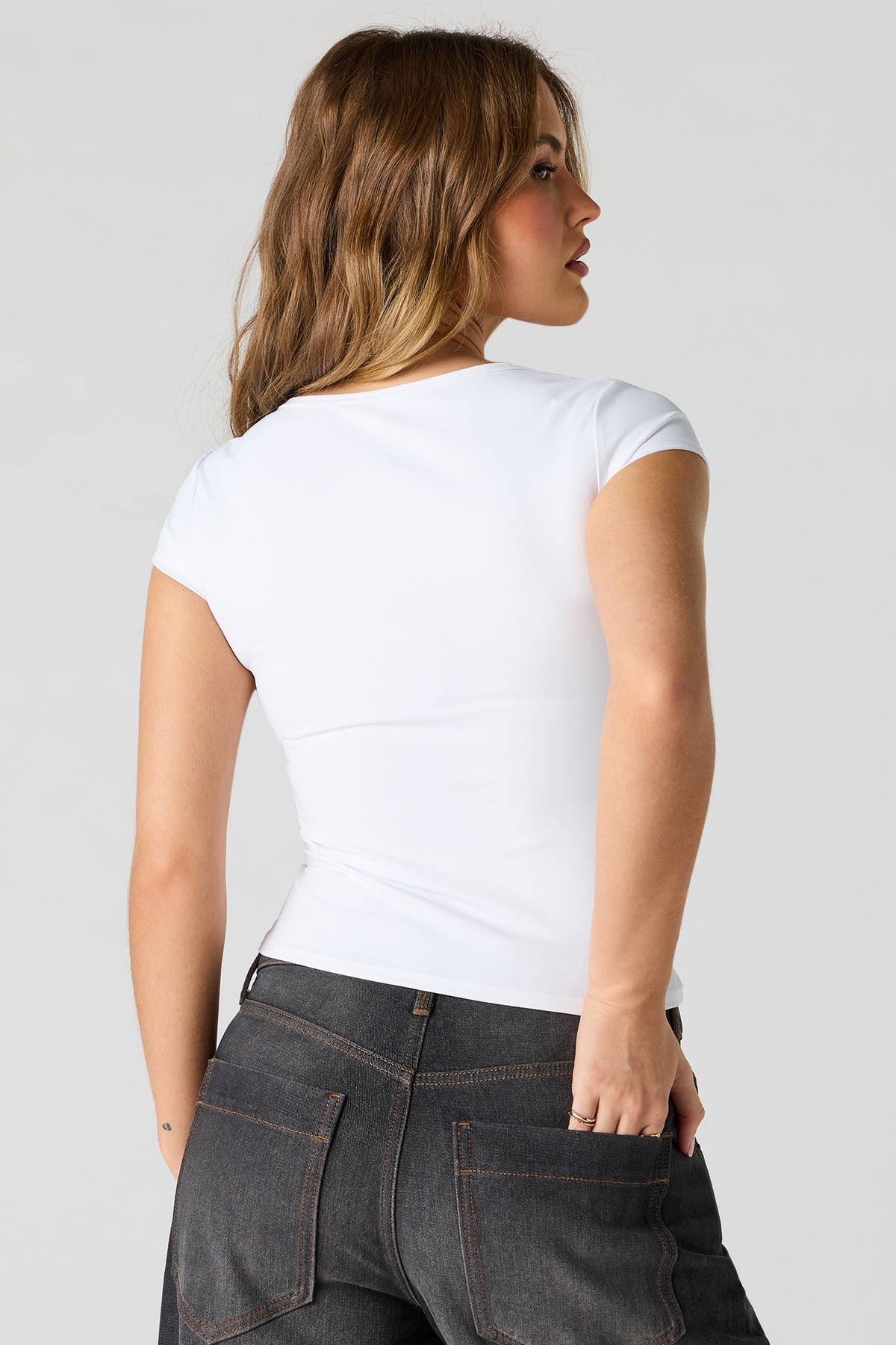 Alt View 2. Luxe Heavy Contour Short Sleeve Top - White