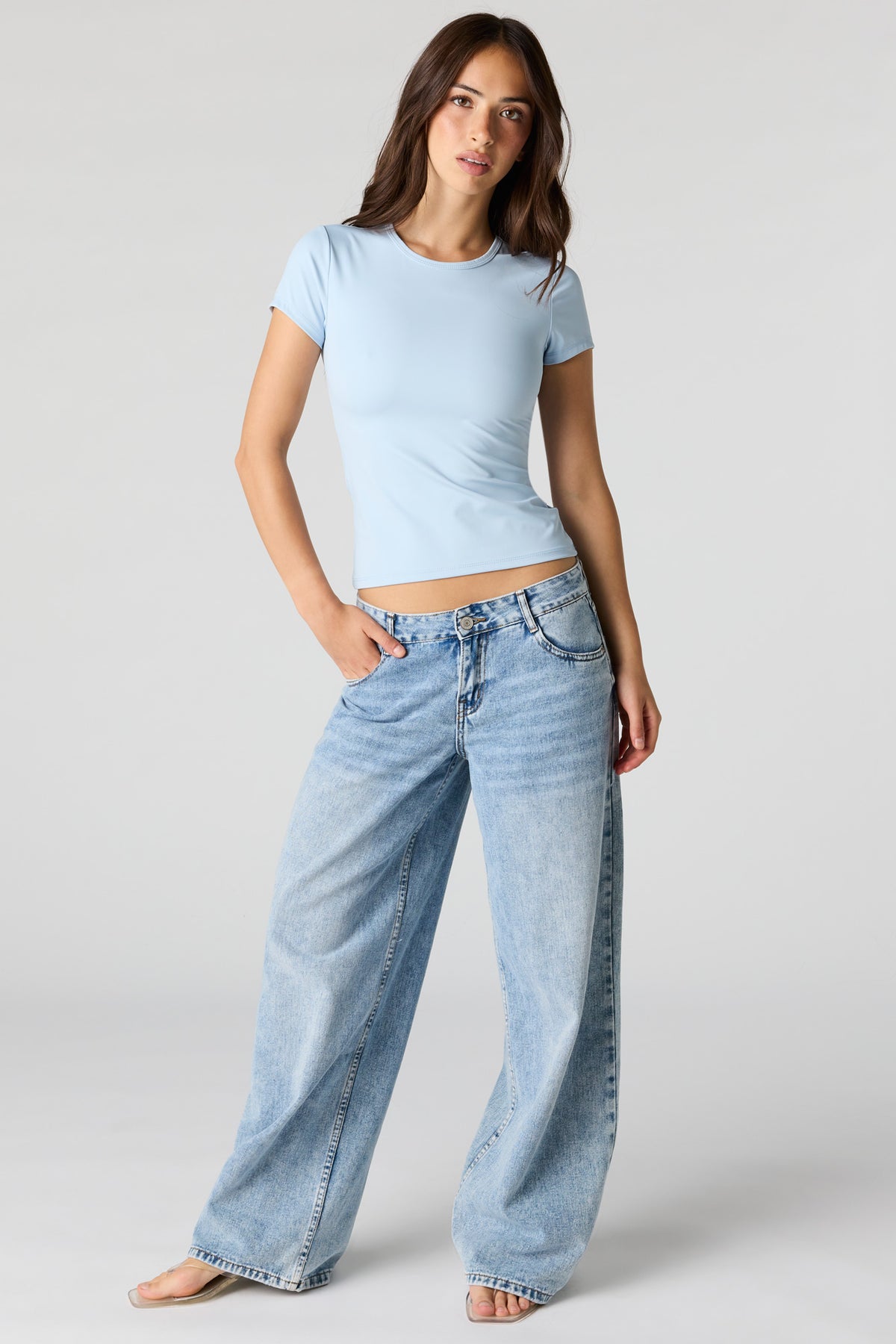 Alt View 3. Luxe Heavy Contour Crew T-Shirt - Light Blue
