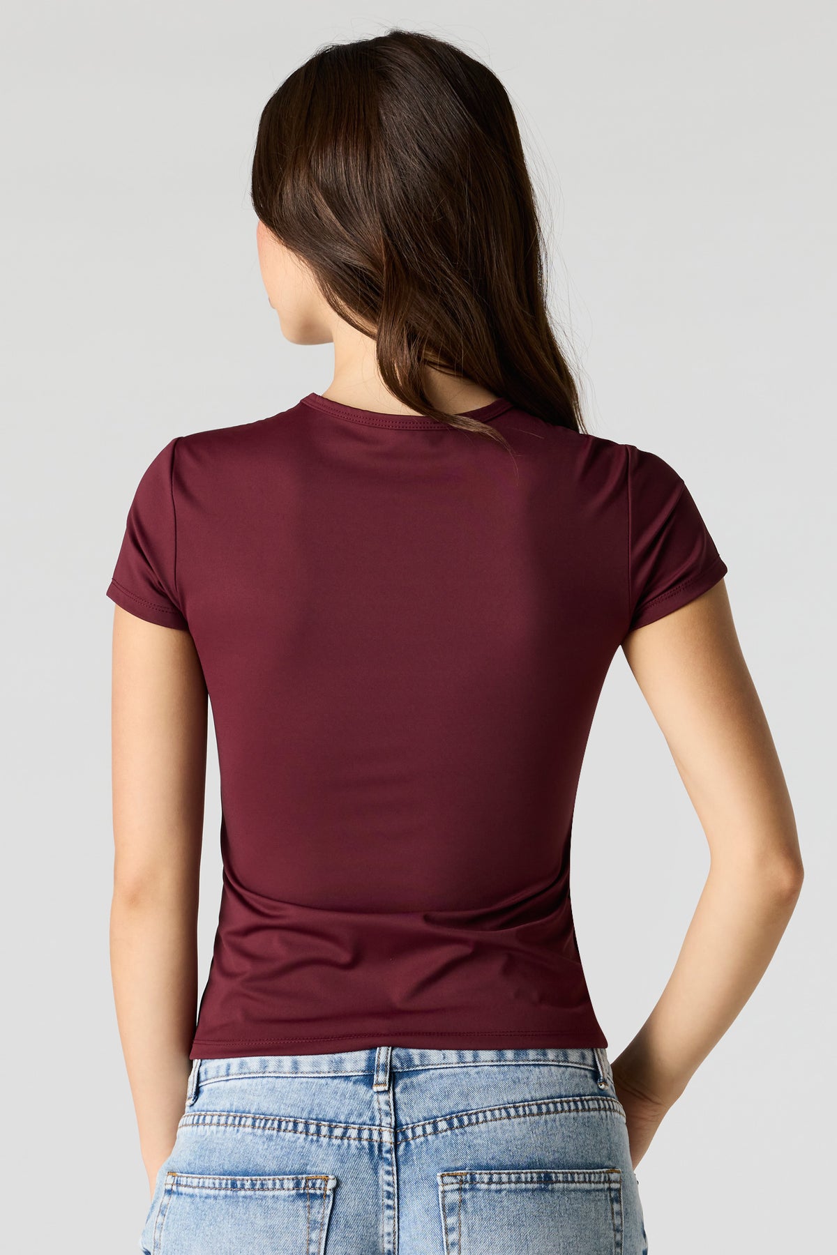 Alt View 2. Luxe Heavy Contour Crew T-Shirt - Burgundy