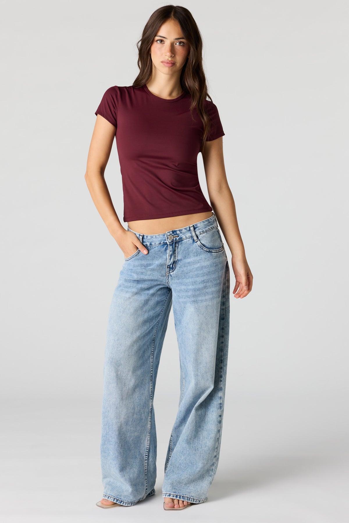 Alt View 3. Luxe Heavy Contour Crew T-Shirt - Burgundy