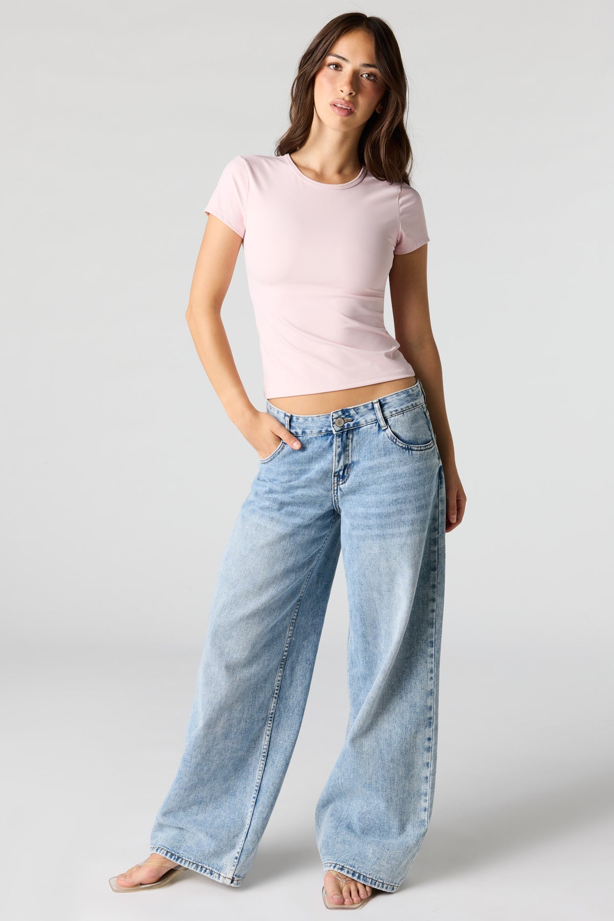 Alt View 3. Luxe Heavy Contour Crew T-Shirt - Light Pink