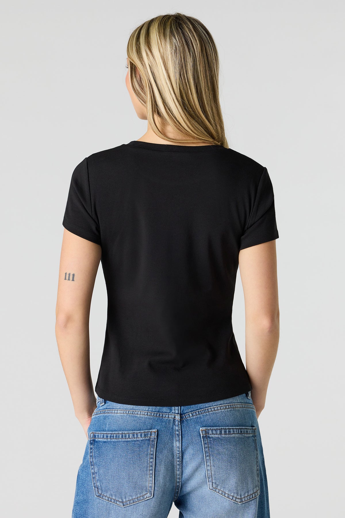 Alt View 2. Striped Ribbed T-Shirt - Black