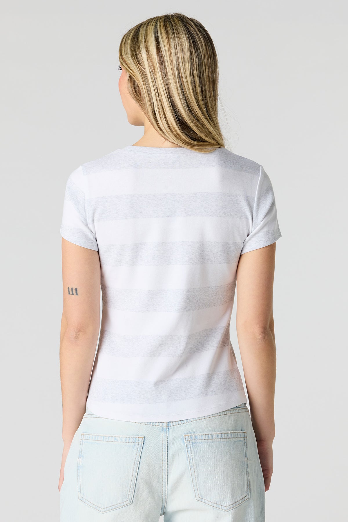 Alt View 2. Striped Ribbed T-Shirt - Charcoal