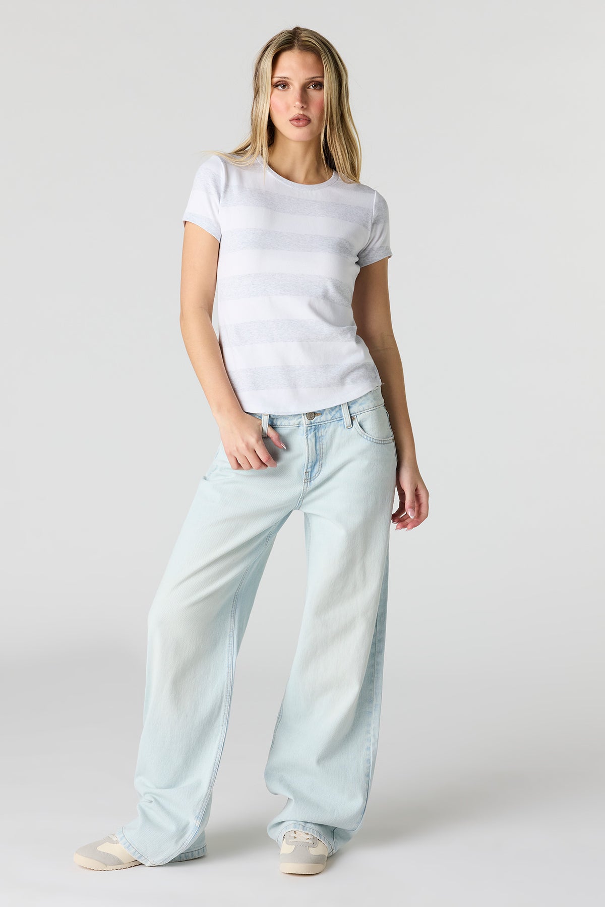 Alt View 3. Striped Ribbed T-Shirt - Charcoal