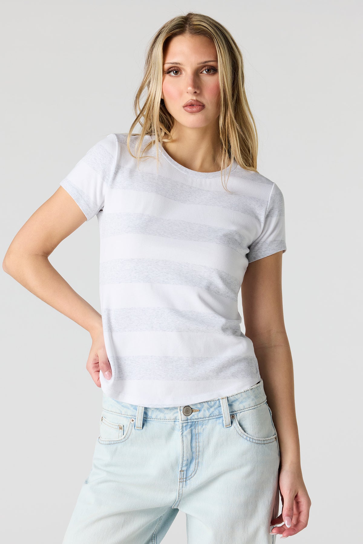 Striped Ribbed T-Shirt - Charcoal