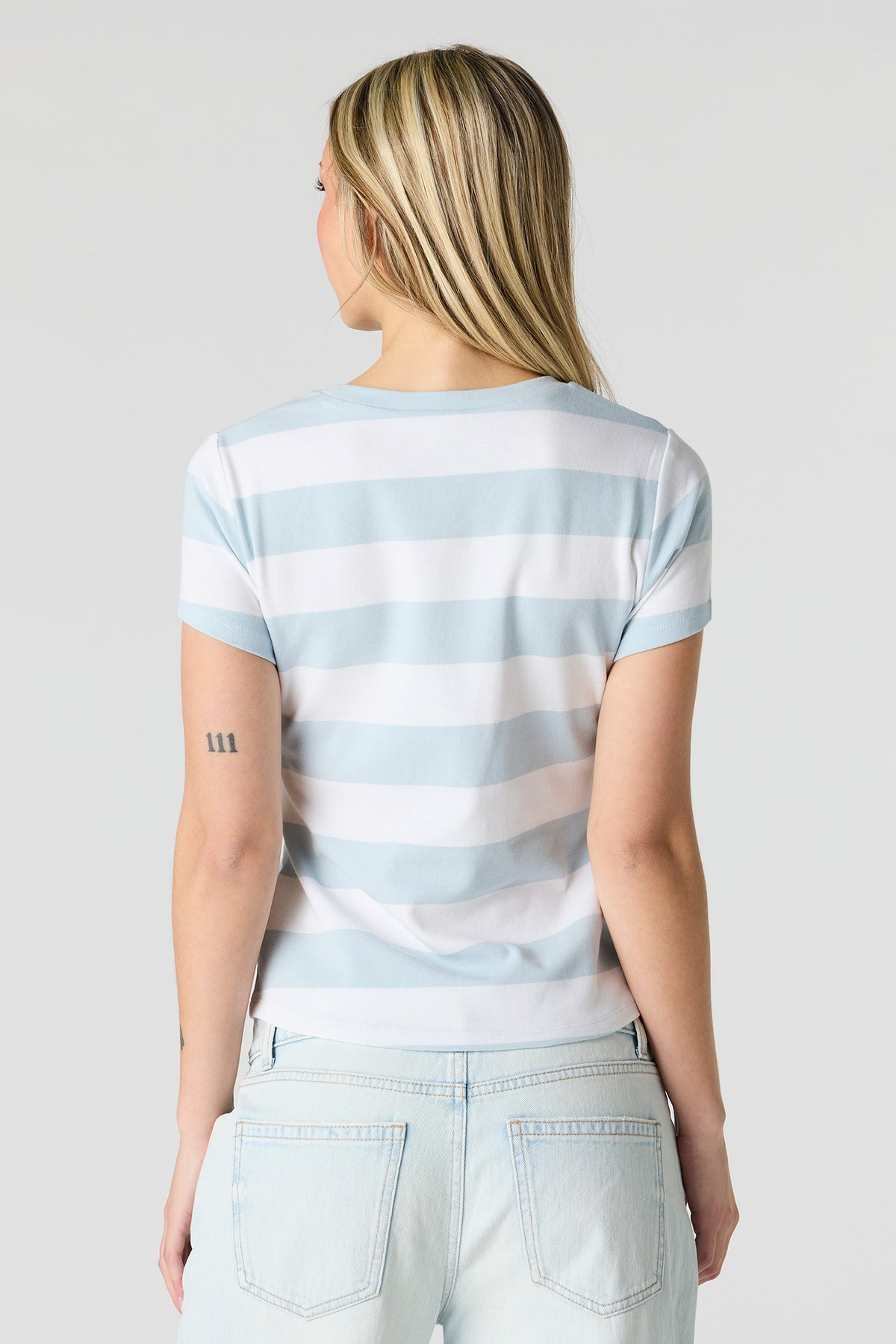 Alt View 2. Striped Ribbed T-Shirt - Light Denim Blue