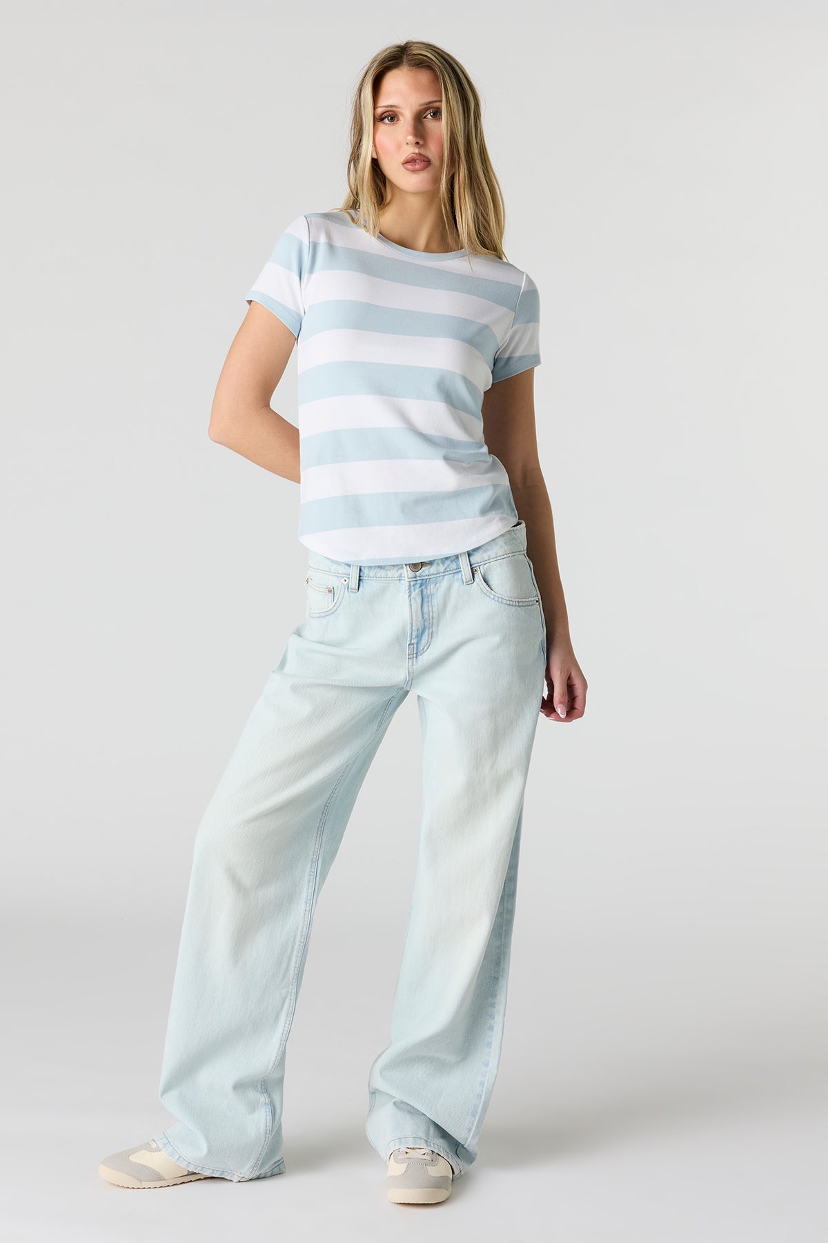 Alt View 3. Striped Ribbed T-Shirt - Light Denim Blue