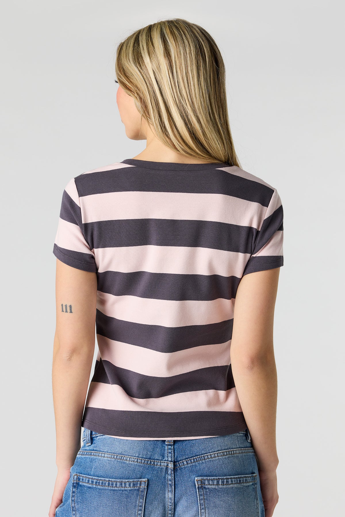Alt View 2. Striped Ribbed T-Shirt - Peach
