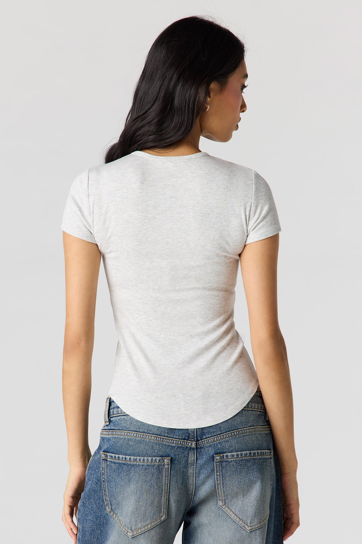 Alt View 2. Ribbed Curved Hem T-Shirt - Heather Grey