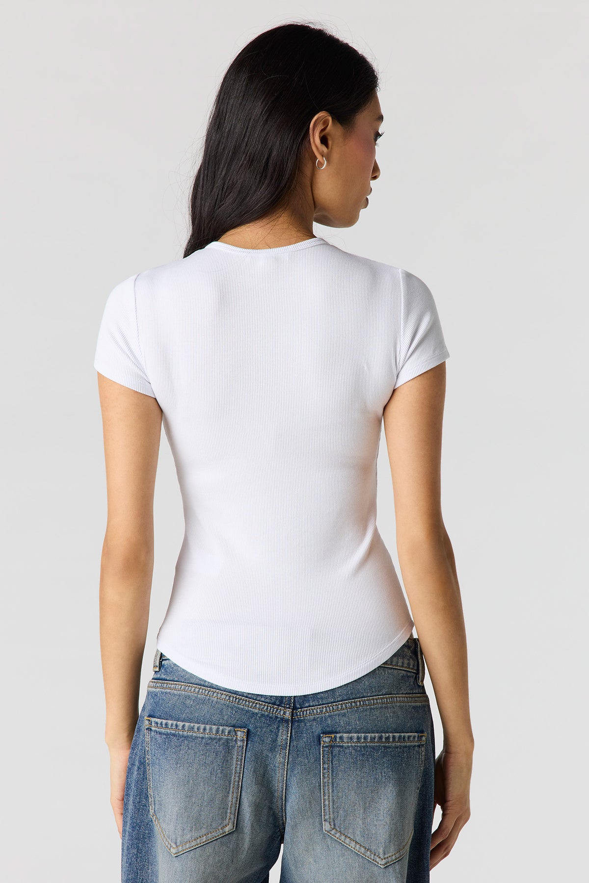 Alt View 2. Ribbed Curved Hem T-Shirt - White
