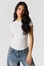Ribbed Curved Hem T-Shirt