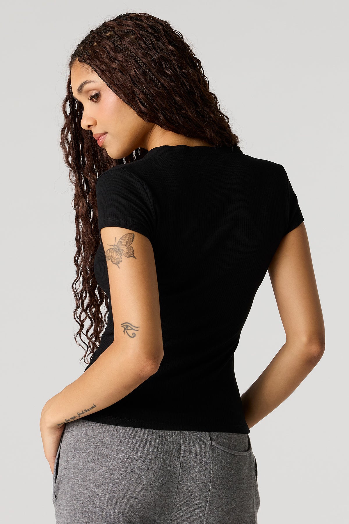 Alt View 2. Ribbed Henley T-Shirt - Black