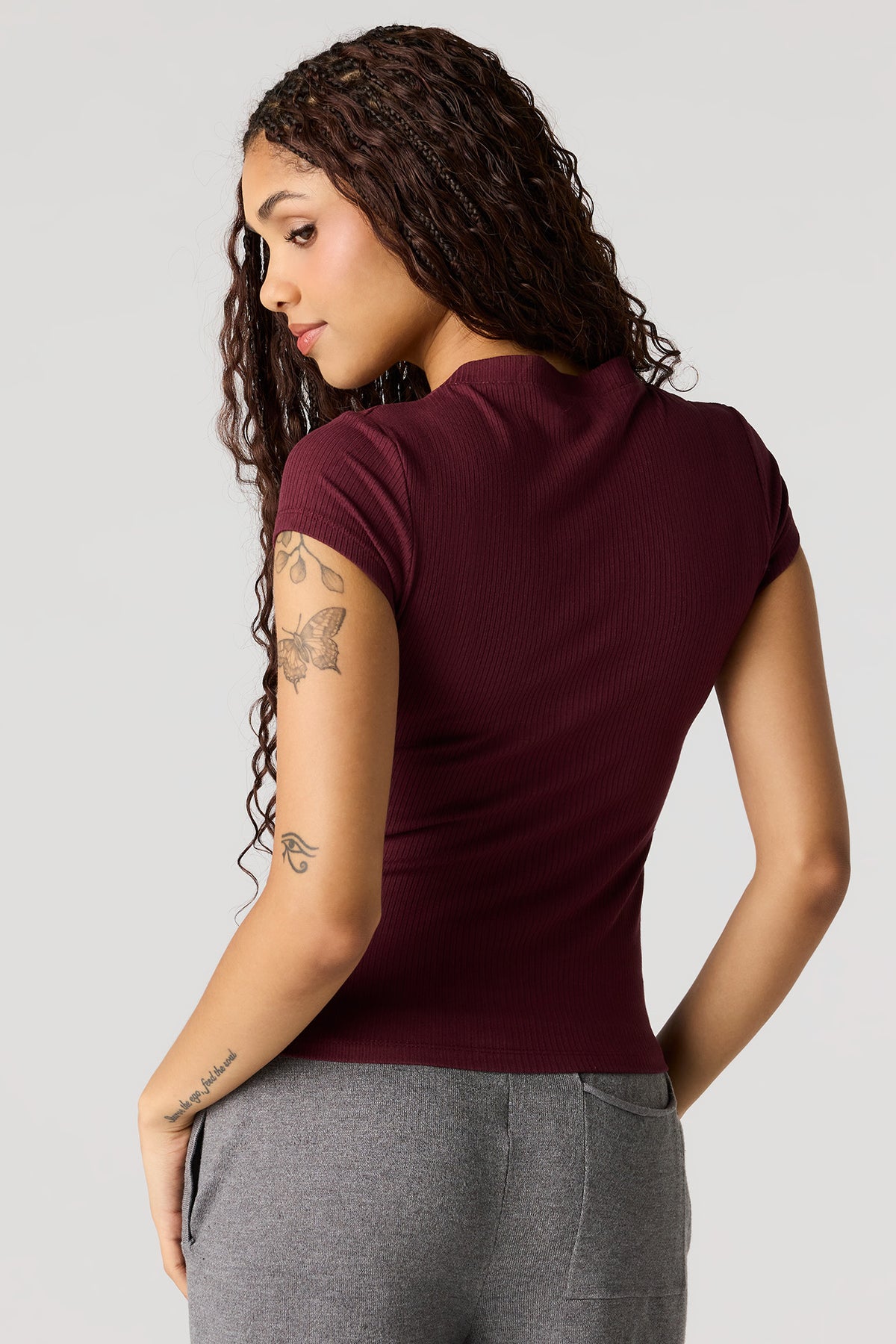 Alt View 2. Ribbed Henley T-Shirt - Burgundy