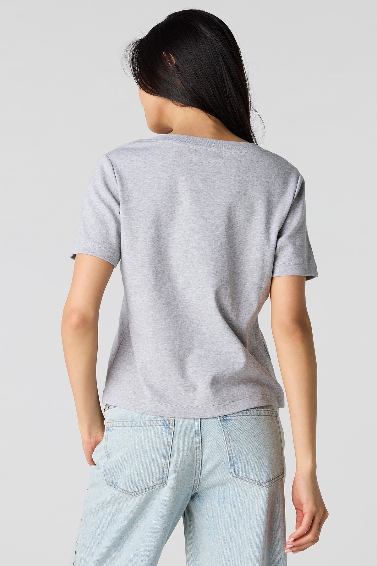 Alt View 2. Luxe Heavy Cotton Boxy V-Neck T-Shirt - Heather Grey