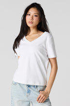T-shirt carré en coton lourd de luxe avec encolure en V