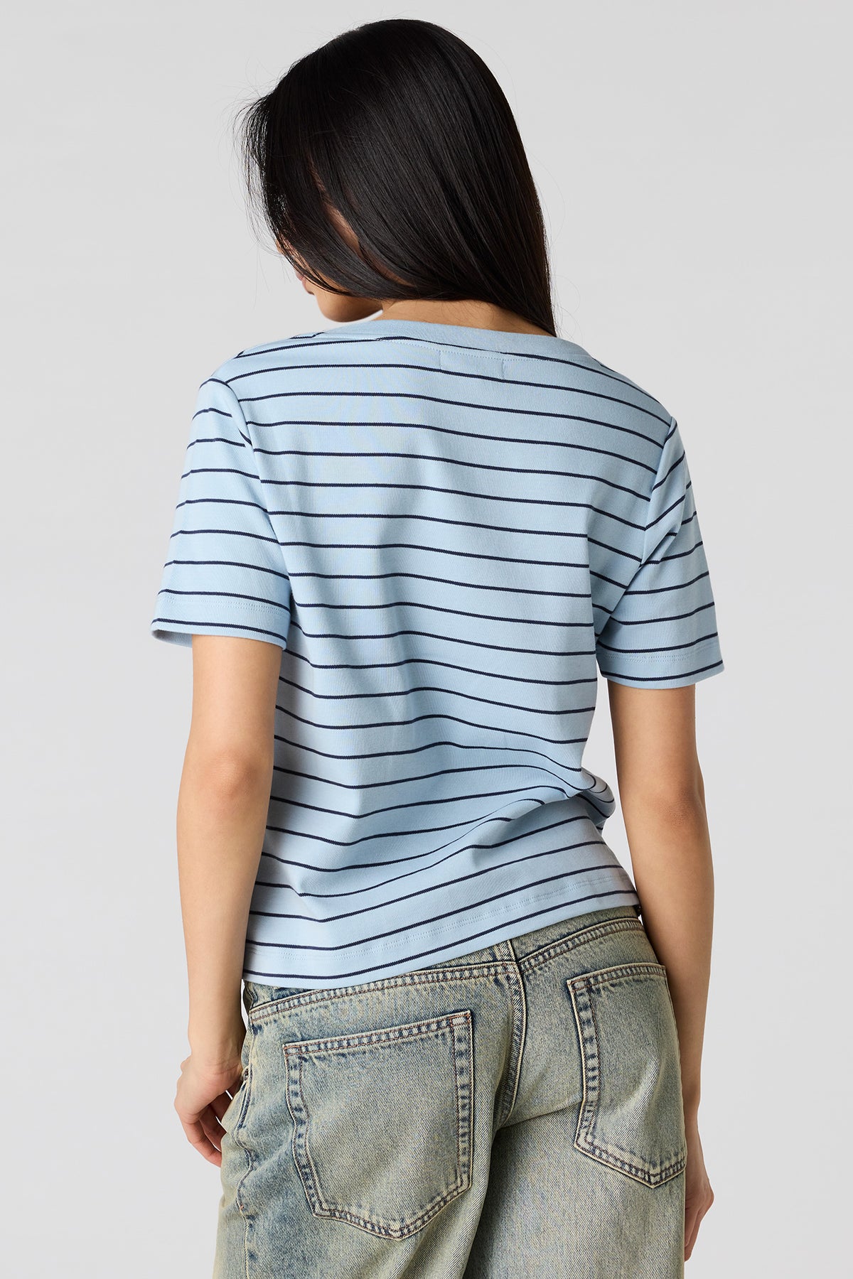 Alt View 2. Luxe Heavy Cotton Boxy V-Neck T-Shirt - Midnight Blue